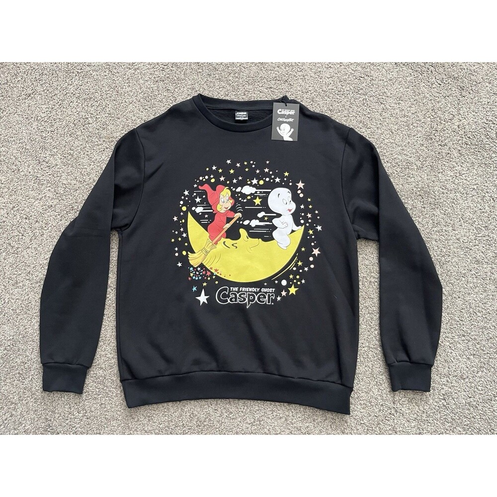 Casper The Friendly Ghost & Wendy Sweatshirt Black Size L NWT Crewneck Halloween